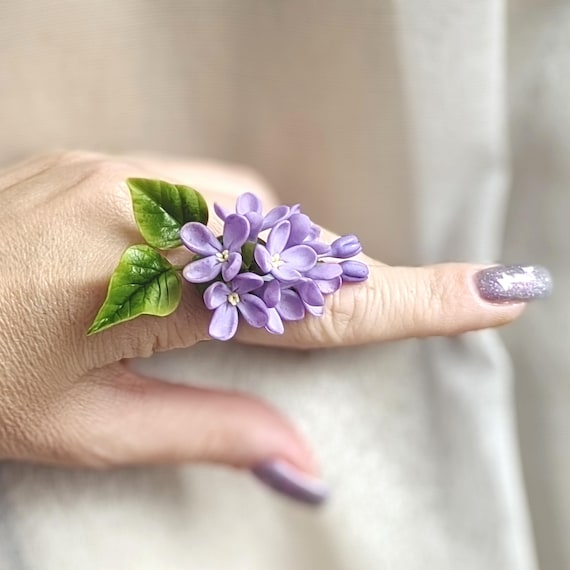 Purple Lilac Ring Summer Jewelry Custom Rings for Women Polymer