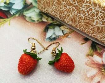 Strawberry earrings dangle summer jewelry Fruit earrings polymer clay plant lover gift polymer strawberry earrings