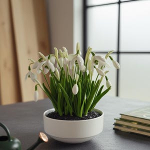 Campanillas de invierno realistas hechas a mano: arreglo floral de arcilla polimérica y porcelana fría, decoración y regalo para el hogar.