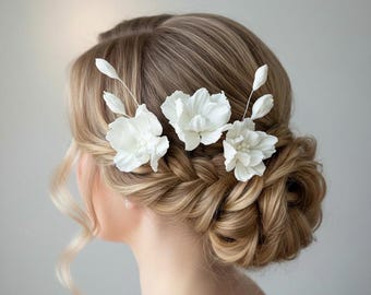3 horquillas con forma de flor Accesorios para el cabello de tacto real Joyería de arcilla polimérica Horquillas florales Accesorios de boda Tocado de novia