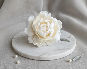 Ivory Peony Hairpin | Handmade Polymer Clay Bridal Hair Accessory