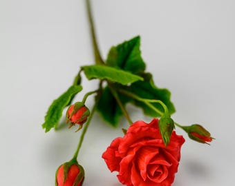 Red Rose real touch flower Polymer clay artificial roses Floral arrangements Valentines gift for her Flowers for vase