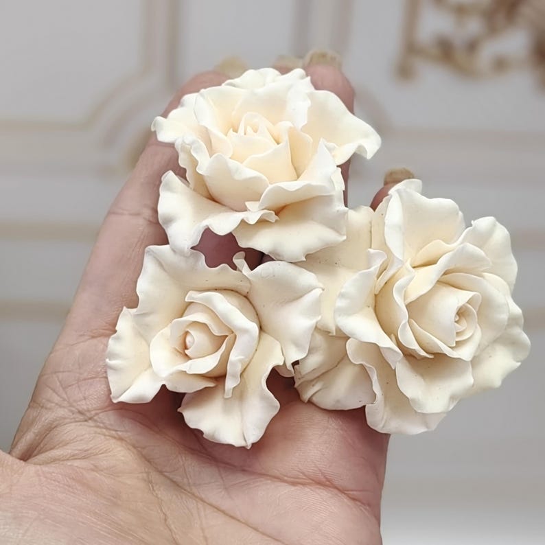 3 Hair Pin Roses Real Touch Flowers Hair Accessories Polymer Clay ...