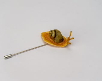 Snail lapel pin Polymer clay snail jewelry Snail brooch Realistic ramshorn snail statement jewelry