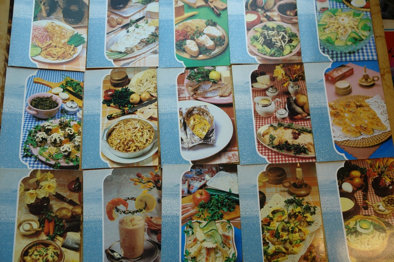 Christmas Postcards set USSR Vintage art 70s fish cookbook image 1