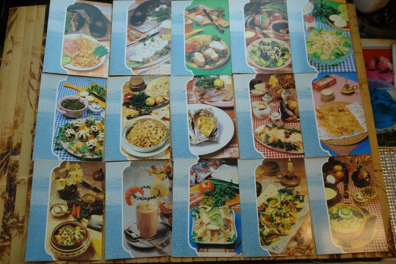 Christmas Postcards set USSR Vintage art 70s fish cookbook image 3