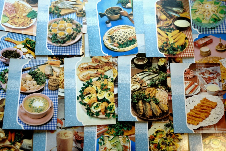 Christmas Postcards set USSR Vintage art 70s fish cookbook image 8