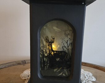 Vintage deer lantern with led candle