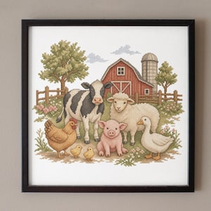 Farm Animal Embroidery beginner, Countryside Hand Embroidery, For Adults, Rustic Farmhouse Wall Decor, Gifts