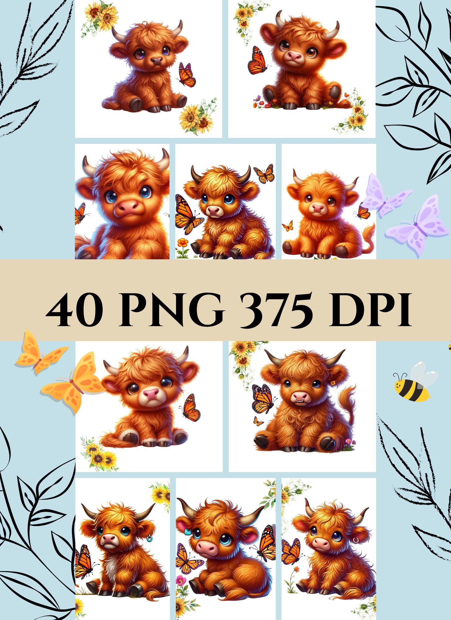 Watercolor Baby Highland Cow Clipart: 40 PNG Bundle (digital Download ...