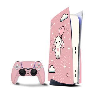 Zachtroze Bunny Dreams｜ Personaliseer je console | 3 M vinylskin/omslag voor PS5/PS5 Slim/PS5 PRO (aangepaste vinylomslag voor console)