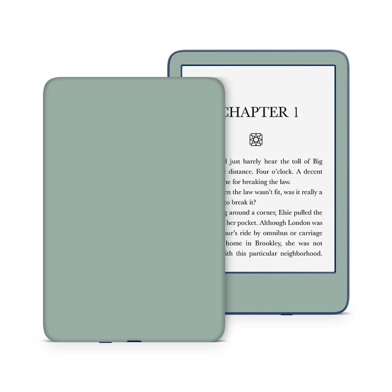 K&ouml;nnte beinhalten: Ein digitales Leseger&auml;t mit hellgr&uuml;ner H&uuml;lle und einem Bildschirm, der Text anzeigt. Der Bildschirm zeigt oben die Worte "CHAPTER 1" mit Text darunter. Die H&uuml;lle ist leicht versetzt.
