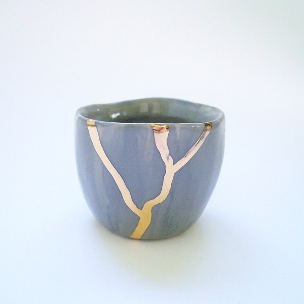 Kintsugi Inspired Medicine Cup in Painted Gray- Shot Cup