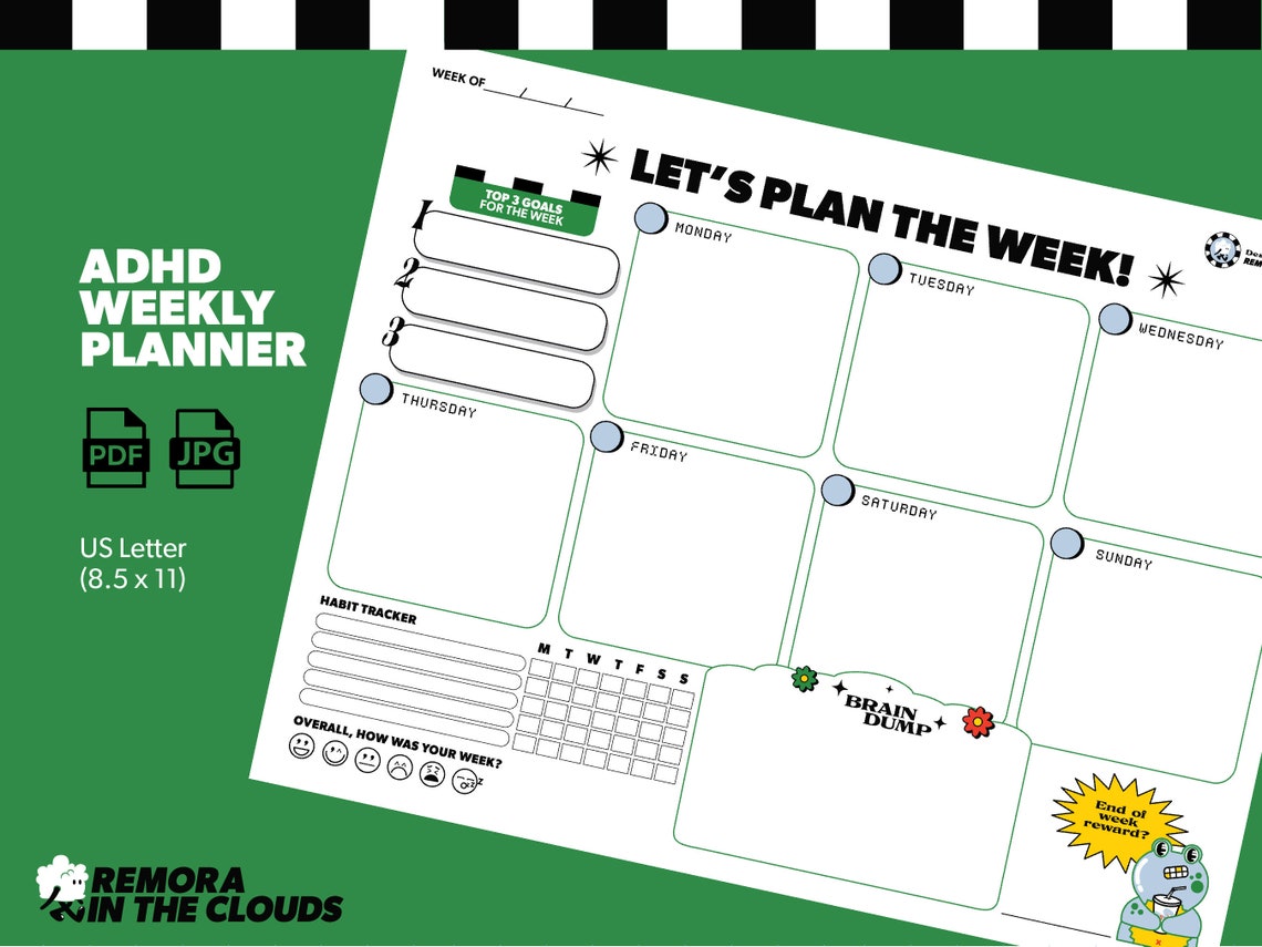 Printable ADHD Weekly Planner Adult Neurodivergent Weekly Etsy