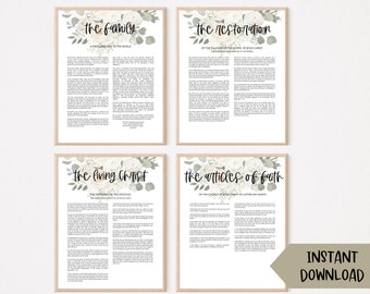 LDS PRINT SET of 4, The Restoration, The Living Christ, The Family Proclamation, The Articles of Faith | Printables | Digital Prints