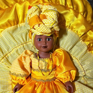 Ochun, Oshun Oshún Osun Oxun Deitie Orishas Santeria Doll Eggun Doll Ifa Lukumi Yoruba Espiritismo Yellow Satin/Yellow Gingham