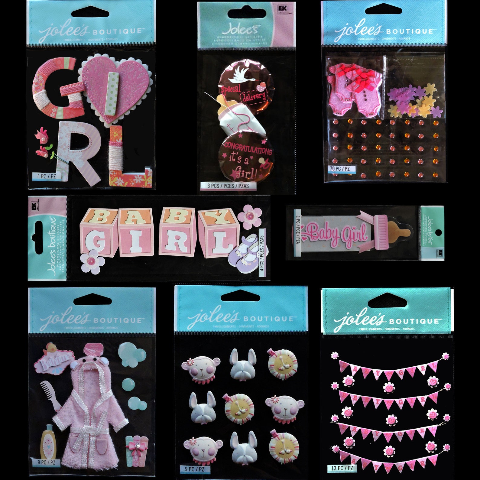 JOLEES STICKERS Single PACKS Sold Separate Baby It's a Girl Mini Mylar