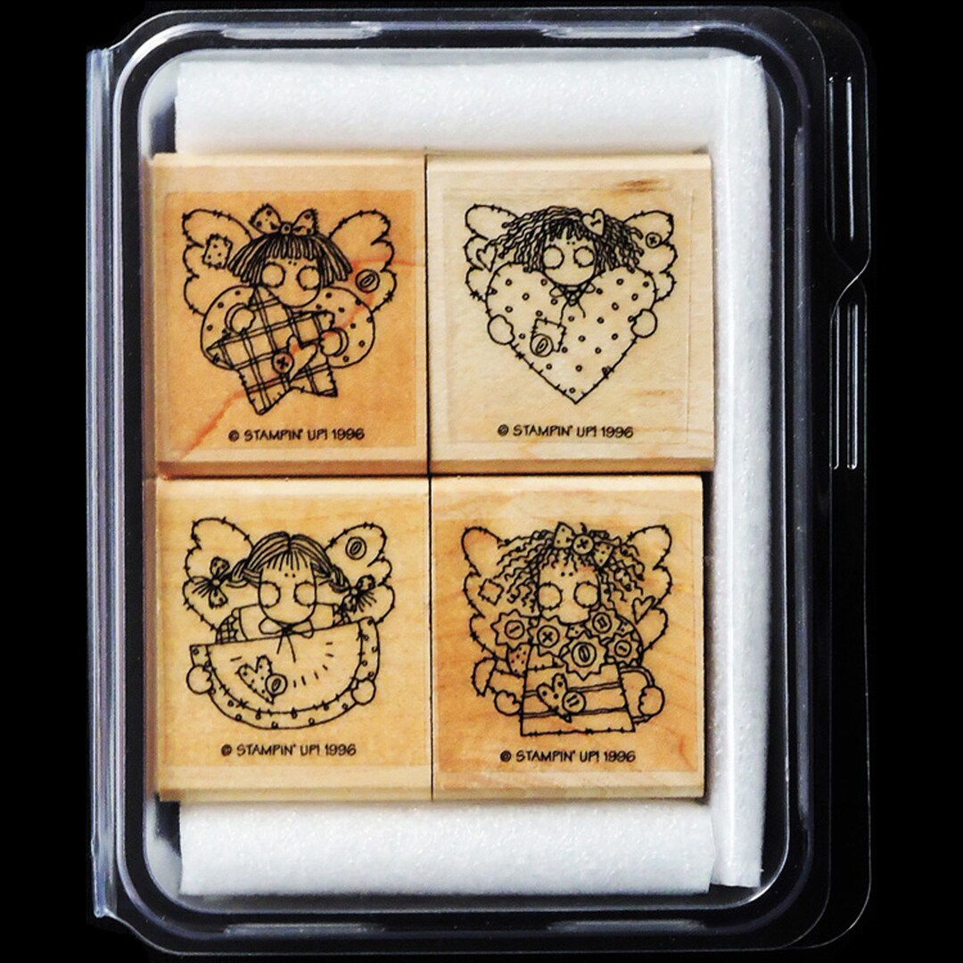 Angel Faces STAMPIN UP SET Retired 1996 New Wood 4 Stamps Case Set ...
