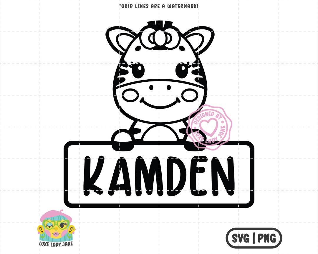 Cute Baby Girl Zebra Name Plate Outline SVG PNG Baby Shower SVG, Onesie