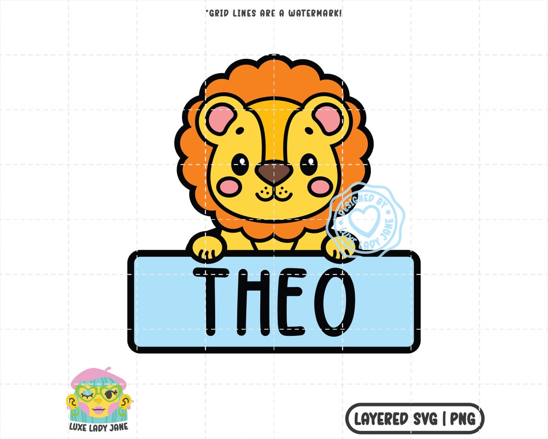Cute Baby Boy Lion Name Plate Layered SVG PNG Baby Shower SVG, Onesie