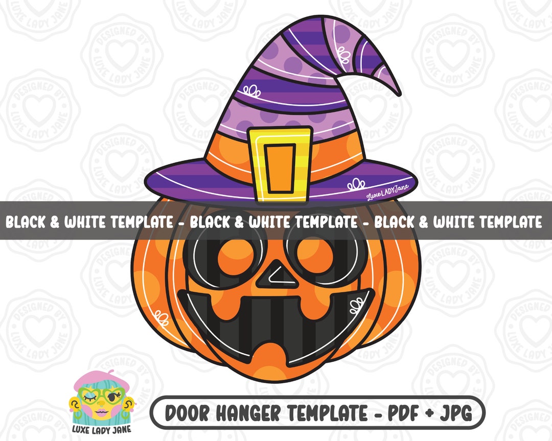 Halloween Witch Jack O Lantern Door Hanger Template Instant - Etsy