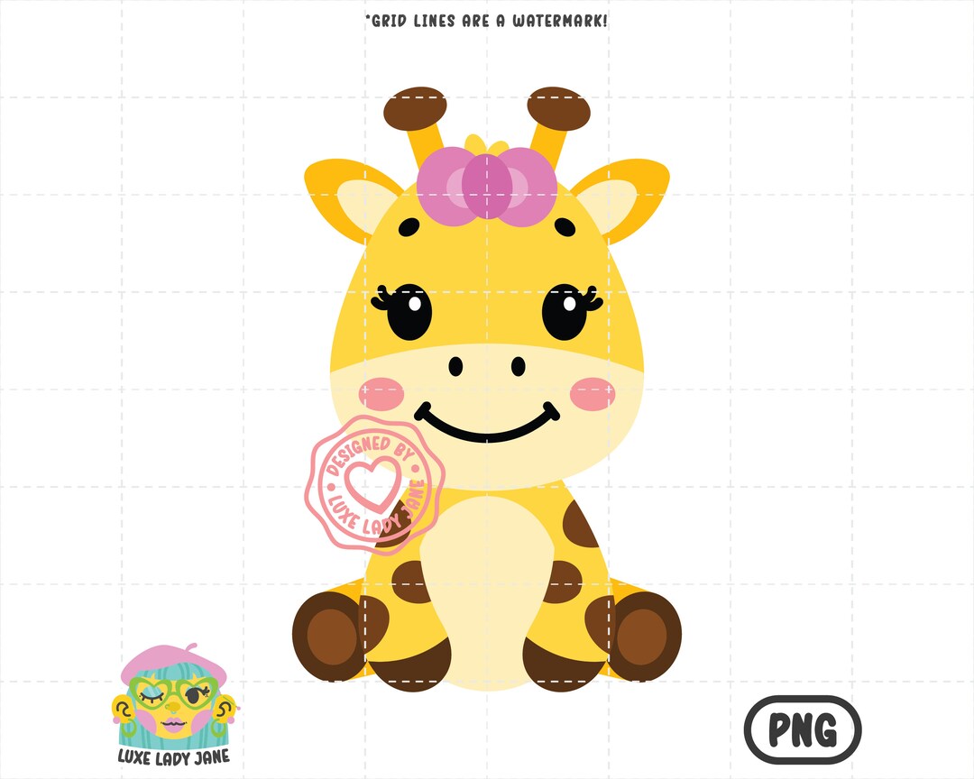 Cute Baby Girl Giraffe Clipart PNG Baby Shower PNG, Onesie Design, Safari Theme, Vinyl Cut File