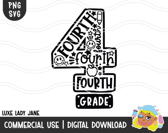 4 Fourth Grade Typography SVG & PNG | 4th Grade Back to School Pre-k ...