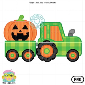 Green Tractor Jack O Lantern Faux Applique PNG | Pumpkin Fall Design, October 31, Sublimation File Instant Download