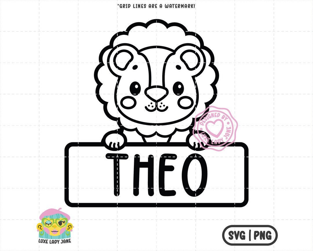 Cute Baby Boy Lion Name Plate Outline SVG PNG Baby Shower SVG, Onesie