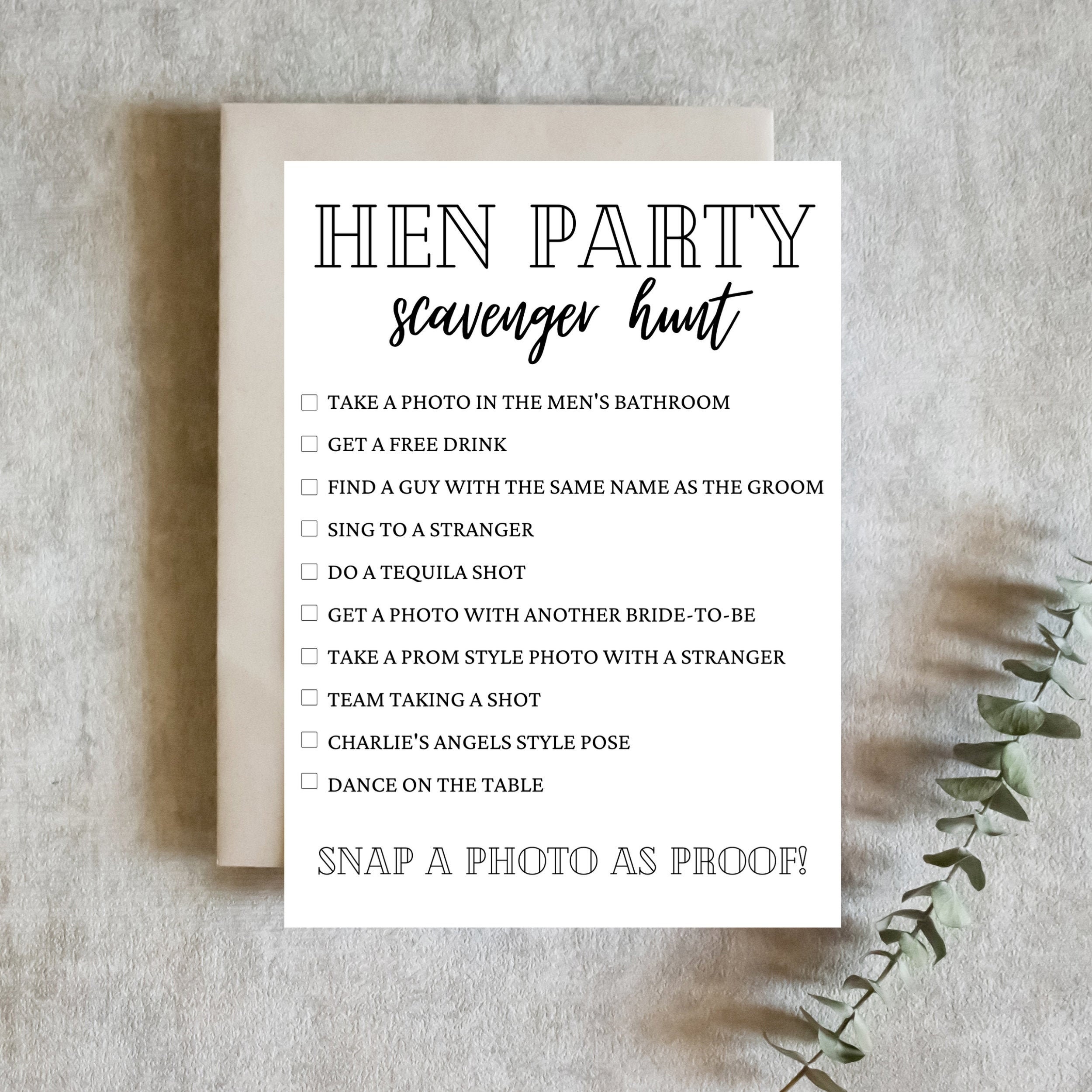 Hen Party Scavenger Hunt Game Bridal Shower Hen Party | Etsy