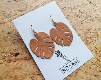 MONSTERA Large Leaf Earrings | Recycled Leather | Sustainable Jewelry | Gift for House Plant Lover | Scrap Leather | Dopamine Dressing |