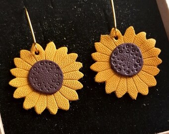 Flower Recycled Leather Earrings  | Sunflower | Daisy | Sustainable | Eco-Friendly Gift For Her | Upcycled | Gift for Gardener | Dopamine