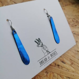 JILL Long Recycled Leather Drop Earrings  Sustainable Metallic Blue