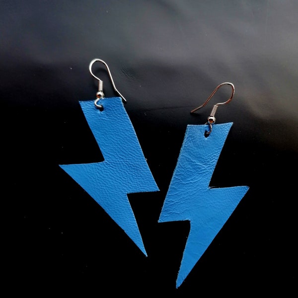 Stardust Lightning Bolt Earrings| Recycled Leather | Electric | Glam | Rock | Sustainable | Slow Fashion | Statement | Eco |