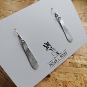 JILL Long Recycled Leather Drop Earrings  Sustainable Metallic Silver