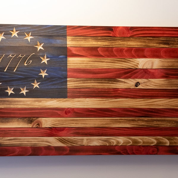 BETSY ROSS 1776 AMERICAN Wood Flag, Large | 5th Anniversary, Rustic Home Decor, Wood Flag, Wooden flag