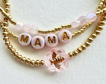 Conjunto de pulseras Mama en oro y rosa