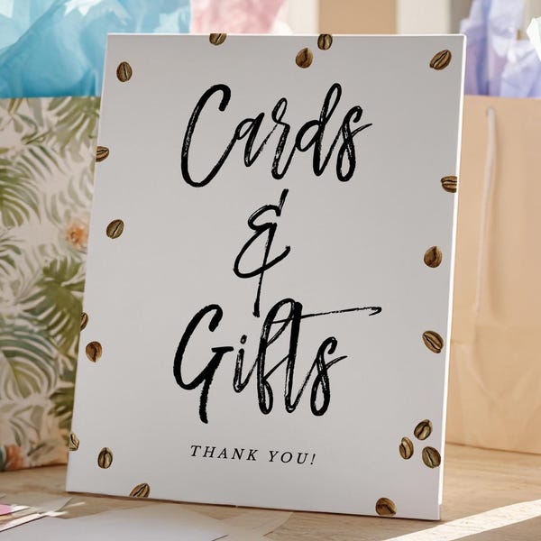 Love is Brewing Cards Gifts Sign Template, Coffee Bridal Shower Gift Table Download, S-04