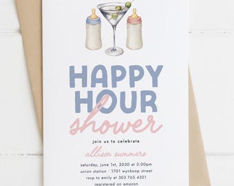 Printable Happy Hour Baby Shower Invitation Template, Gender Neutral Cocktail Shower Invite Download, BSH-43