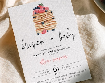 Baby Shower Brunch Invitation Template, Printable Pancake Breakfast Gender Neutral Baby Invite Download, BSH-76