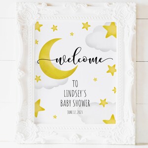 Over the Moon Welcome Sign Template, Printable Twinkle Little Star Baby Shower Welcome Sign, Moon Baby Shower Decor, Gender Neutral, WS-20