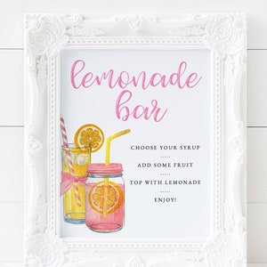 Lemonade Bar Sign Template, Pink Lemonade Baby Shower Lemonade Sign Download, Girl Baby Shower Sign Decor, Printable Drink Table Sign, BS-83