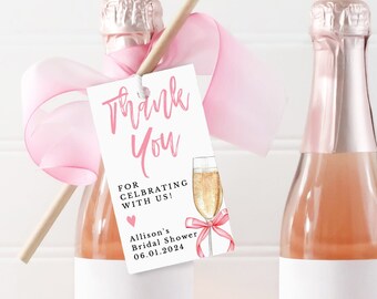 Bridal Shower Champagne Favor Tag Template, Printable Bubbly Thank You Gift Tag Download, T-06