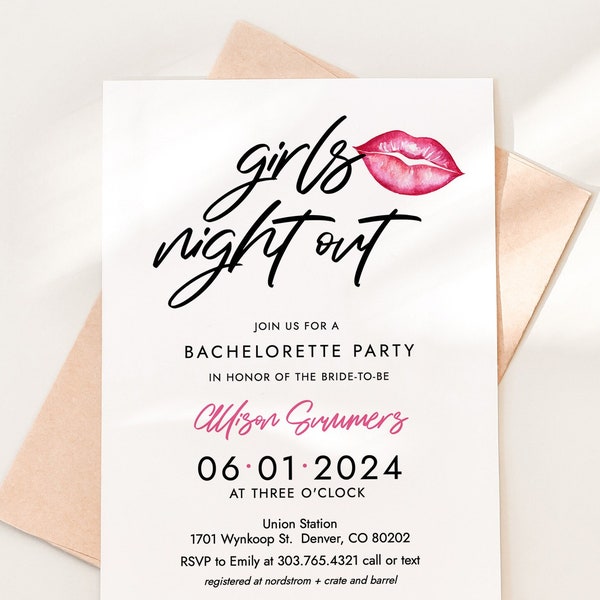 Girls Night Out Bachelorette Party Invitation Template, Printable Girls Night Bridal Shower Invite Download, Ladies Night Invitation, BP-82