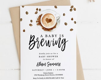 A Baby is Brewing Baby Shower Invitation Template Download, Printable Coffee Theme Baby Shower Invite, Baby Brewing Invitation, BSH-04