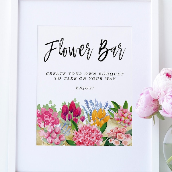 Bridal Shower Flower Bar Sign Template, Printable Flower Bar Sign Download, Make Your Own Bouquet Sign, Bouquet Bar Sign, BS-06