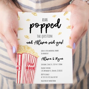 He Popped the Question Popcorn Wedding Shower Invitation Template, Bridal Shower Invite Template Instant Download, Engagement Party, SH-67