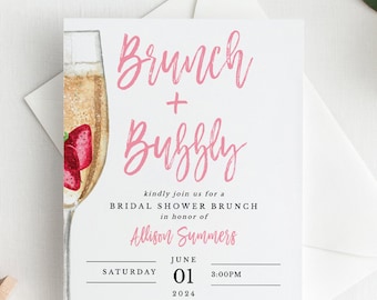 Brunch en bruisende bruids douche uitnodiging afdrukbare, bruidsbrunch uitnodiging sjabloon, bruiloft paren douche uitnodiging sjabloon, SH-06