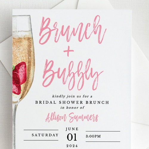 Brunch and Bubbly Invitation Template Bridal Shower Printable Etsy