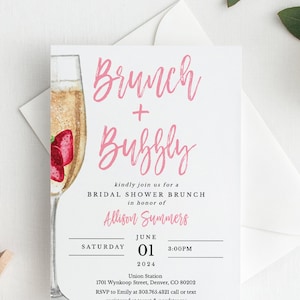 Brunch and Bubbly Bridal Shower Invitation Printable, Bridal Brunch Invitation Template, Wedding Couples Shower Invitation Template, SH-06